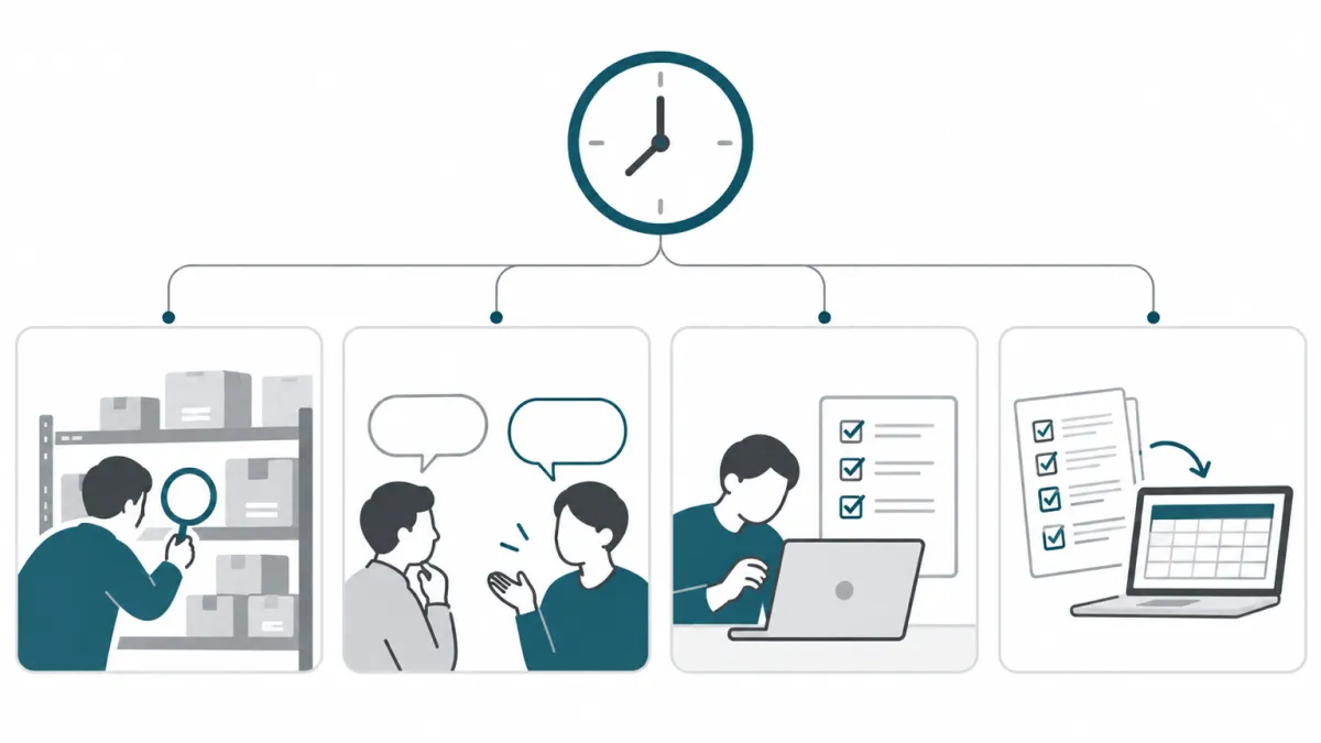 棚卸の時間を探す・聞く・確認・転記に分けた原因図