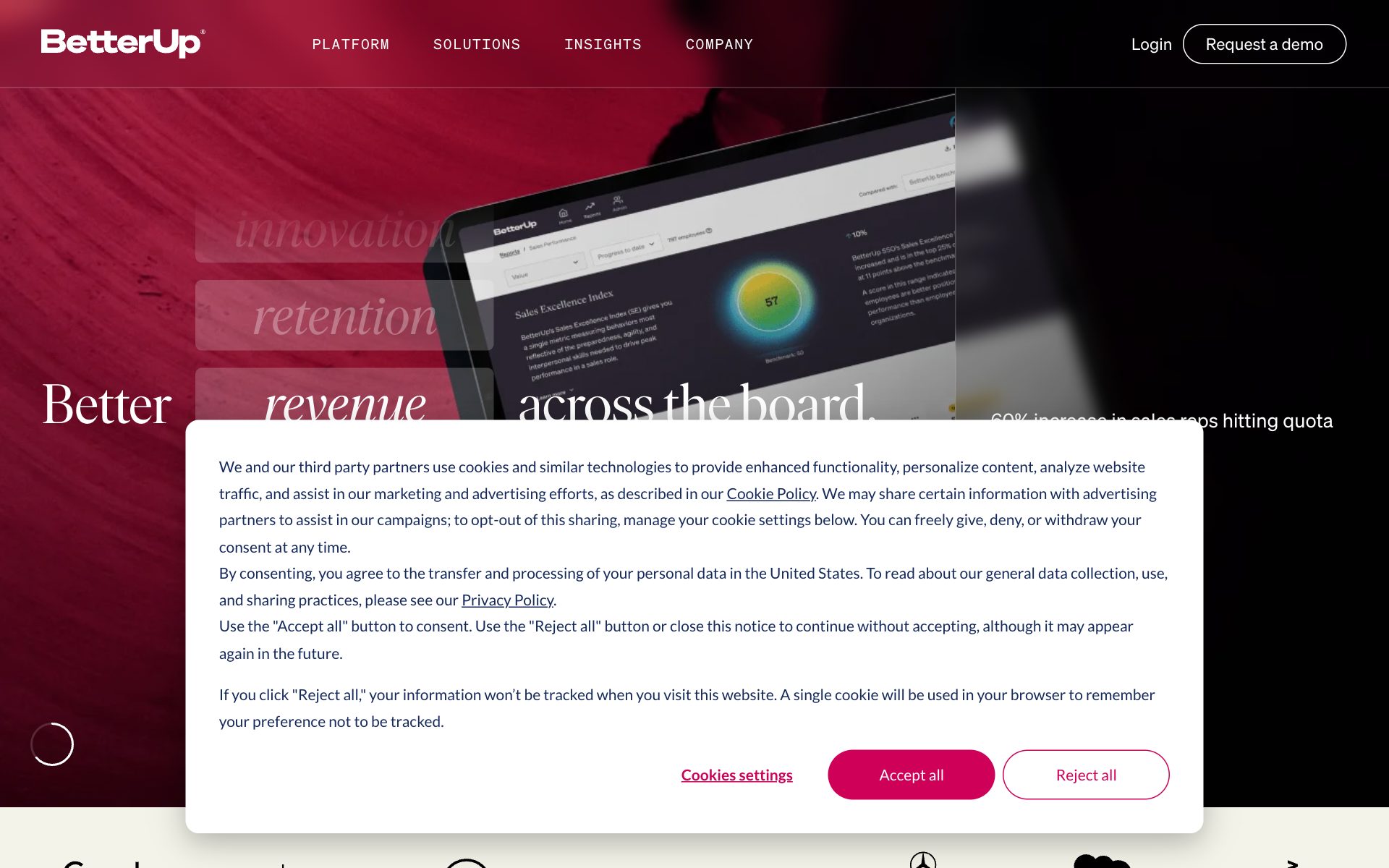 BetterUpの公式サイト（トップページ）