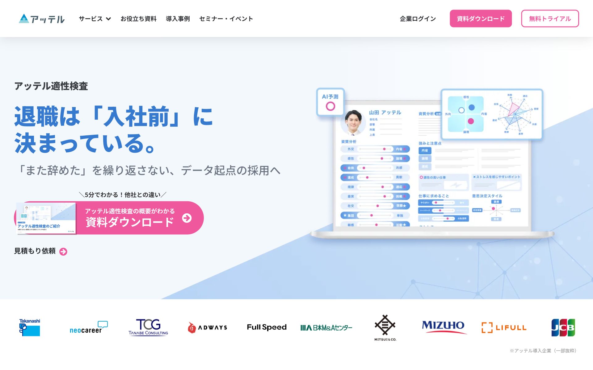 アッテルの公式サイト（トップページ）