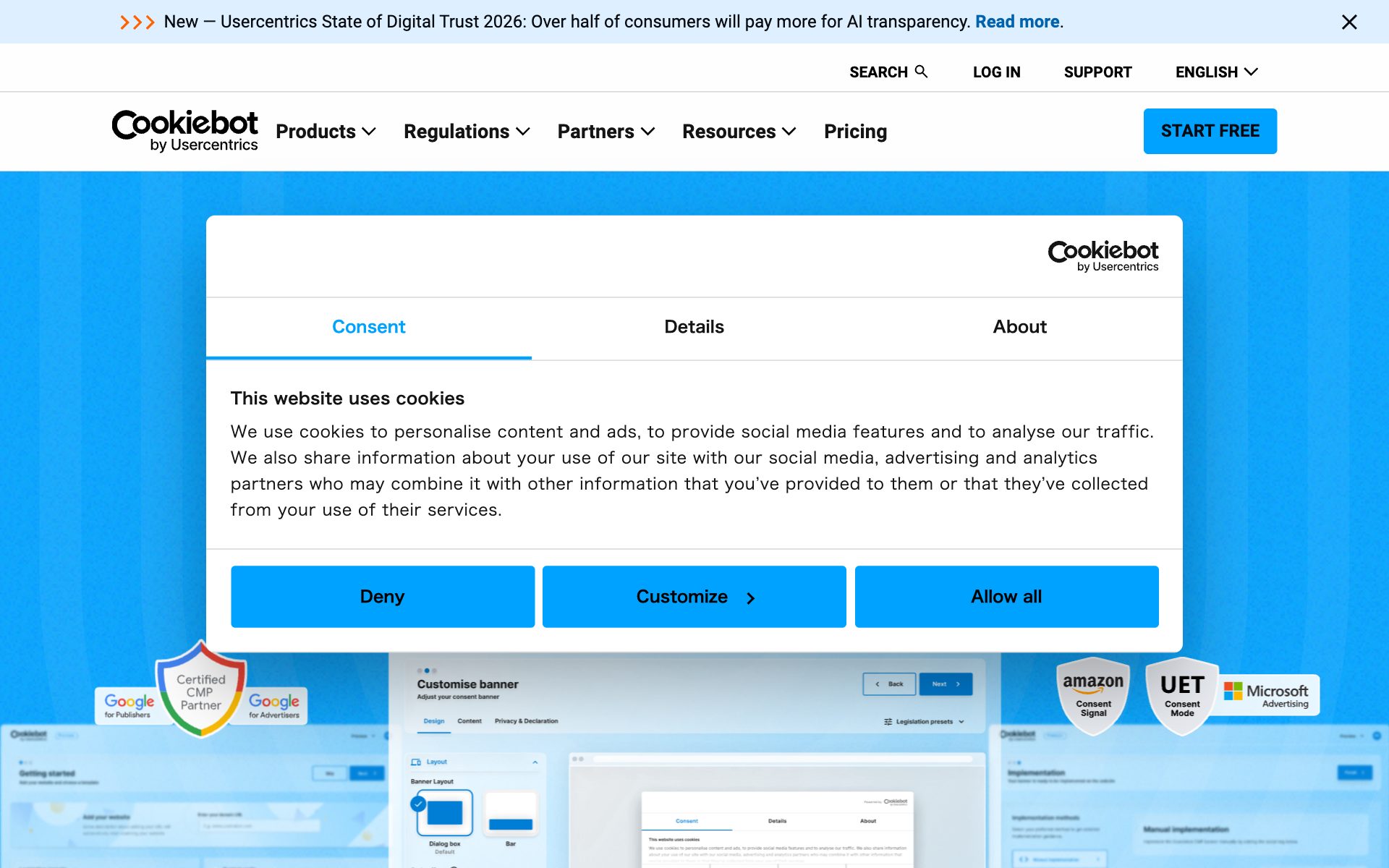 Cookiebot(by Usercentrics)の公式サイト