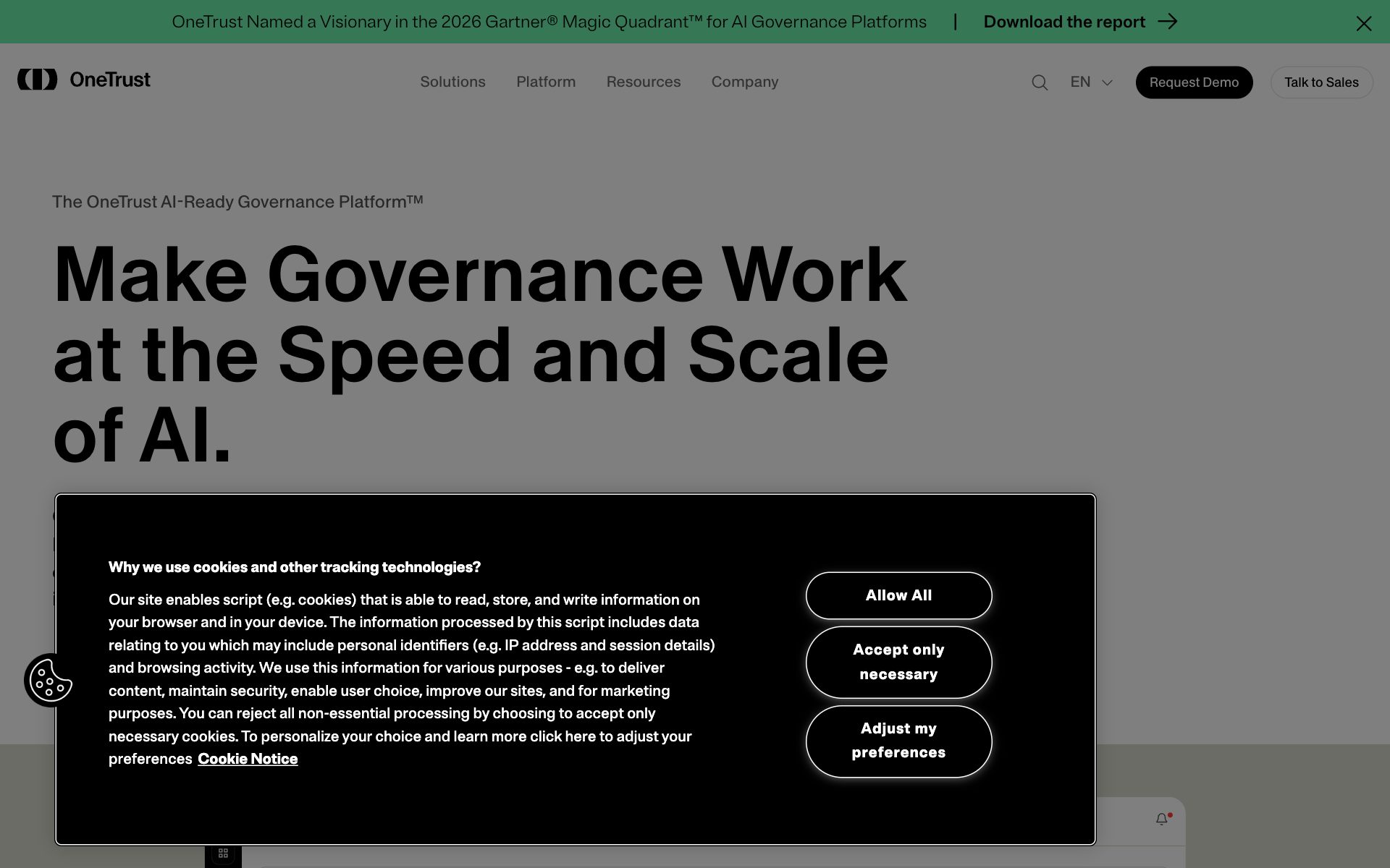 OneTrustの公式サイト