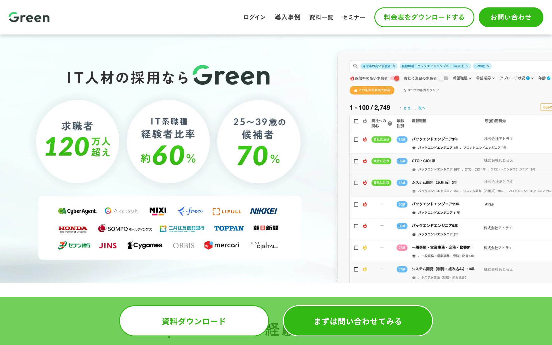 Greenの公式サイト（トップページ）