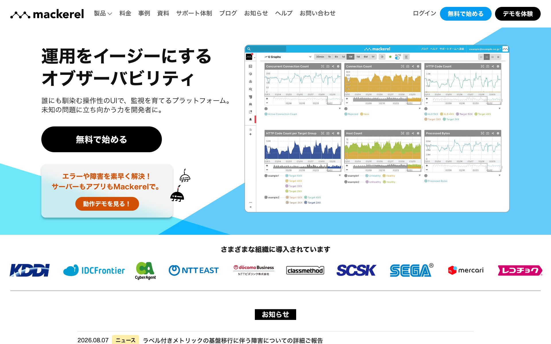 Mackerelの公式サイト