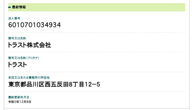 トラスト株式会社の登記