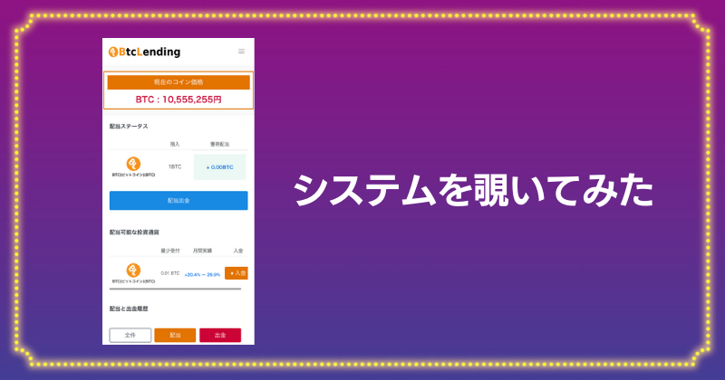 BTCレンディングシステムPROのシステム