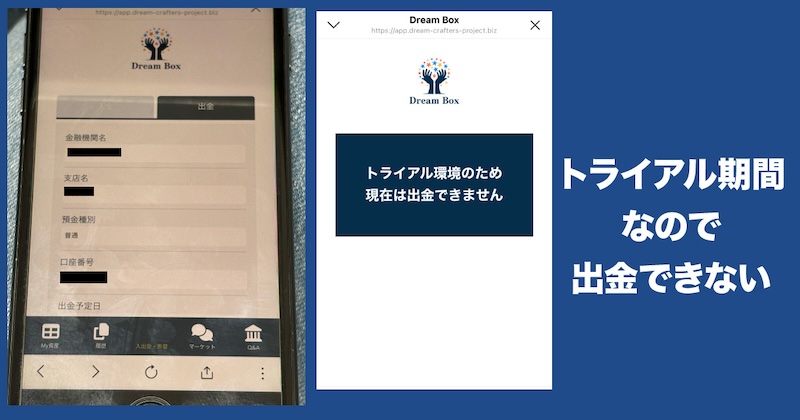 トライアル期間なので出金はできない