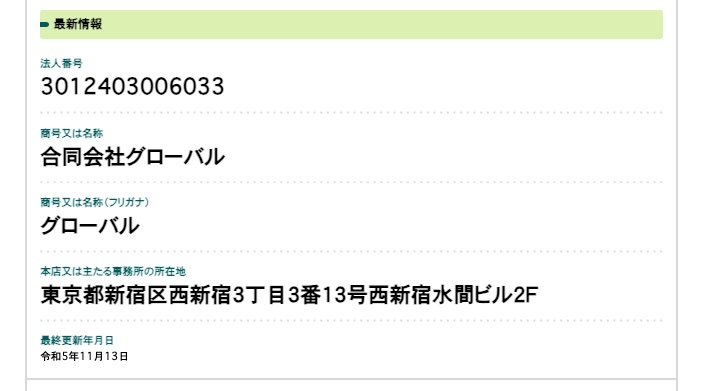 合同会社グローバルの登記