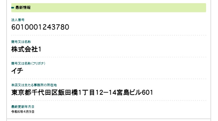 株式会社1の登記